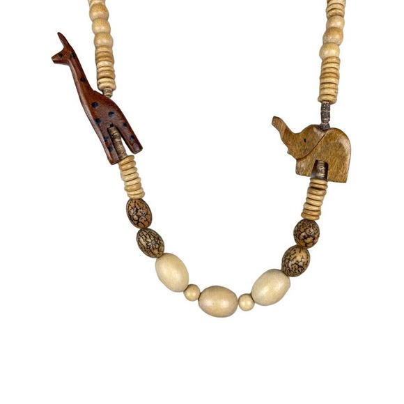 Vintage Hand Carved Wooden Animal Safari Necklace - Picture 2 of 11